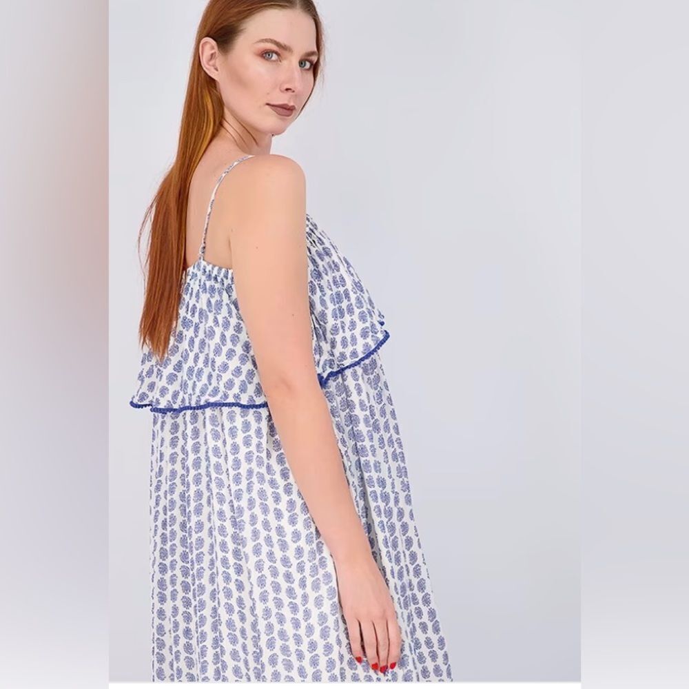 Polo Ralph Lauren white blue paisley print ruffle midi flowy dress plus size 16 - Picture 3 of 13
